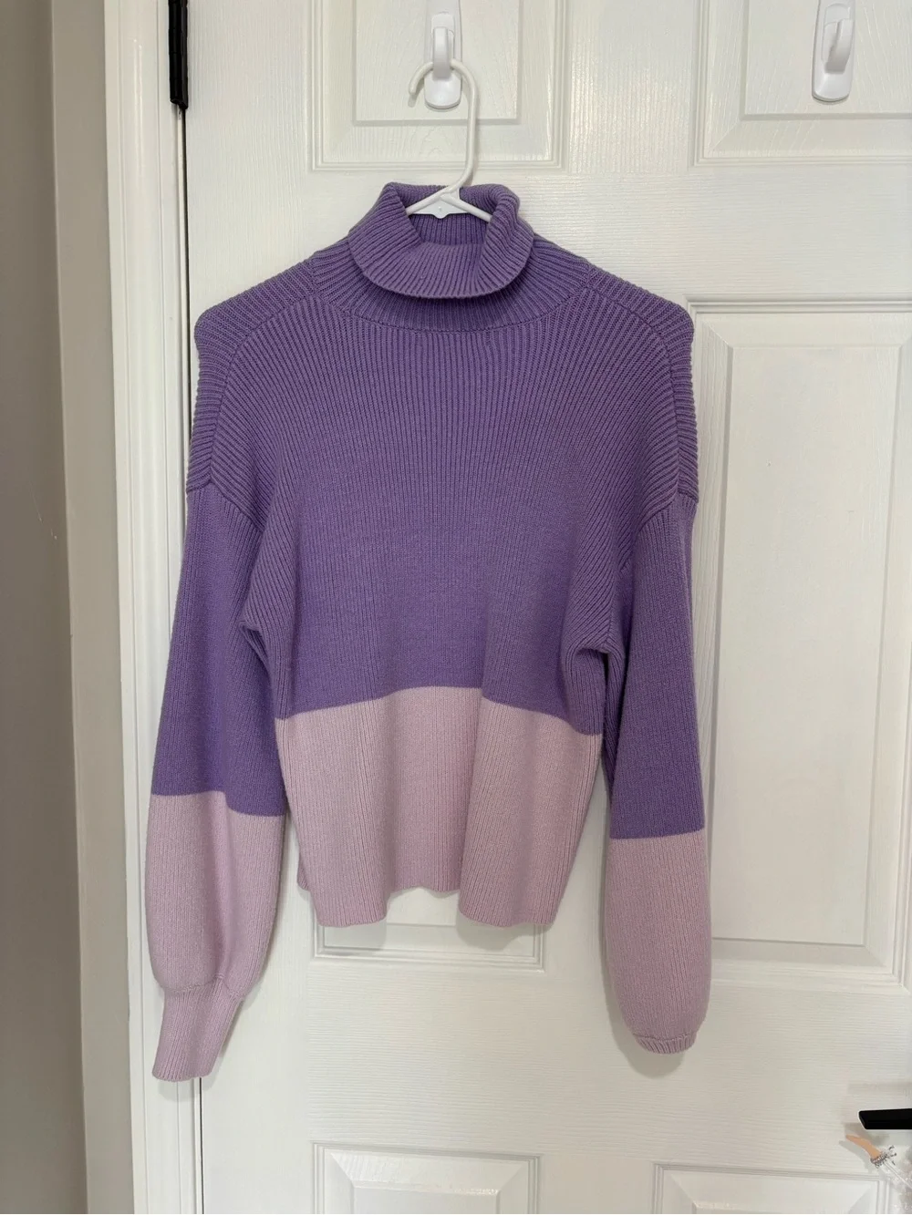 Francesca's Collections Lavender and Light Pink Colorblock Turtleneck Sweater